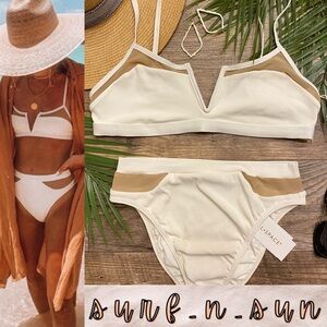 L*Space Cream White Sadie Bralette V-Wire Bikini Top | Palonia Bitsy Bottom